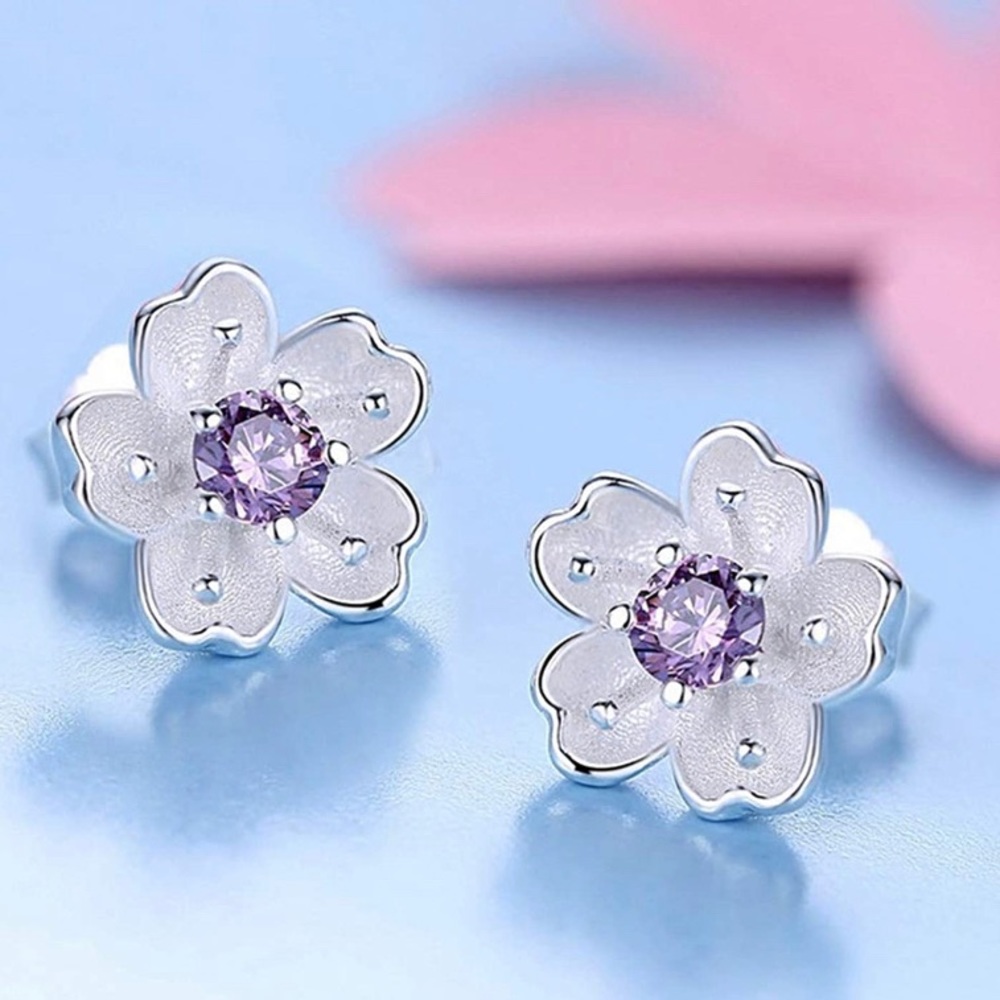 18k White Gold Plated Cherry Blossom Earrings